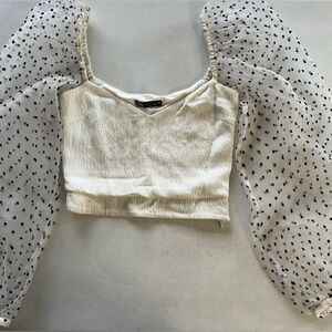 Zara Cream Top with Black Polka Dot Sleeves